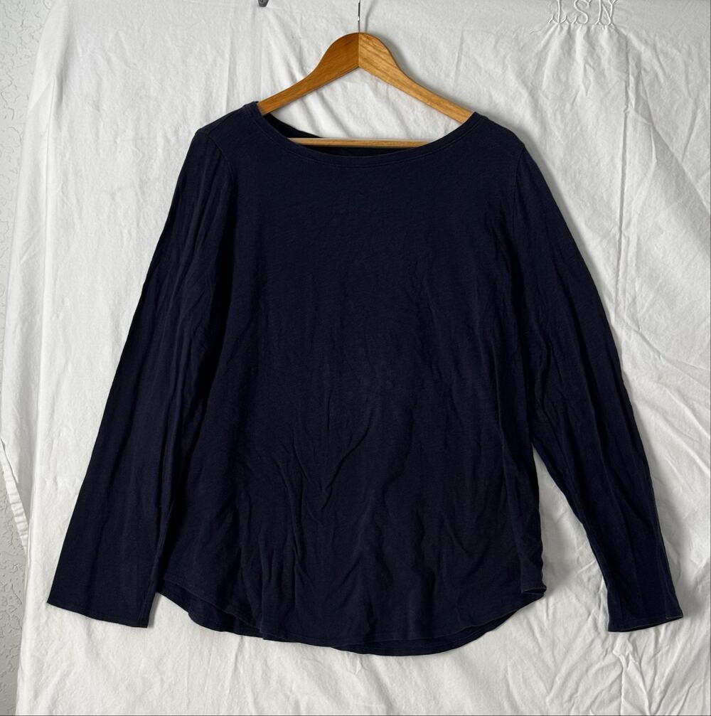 Eileen Fisher Women's Navy 100% Organic Cotton Jersey Crew Neck L/S Tee Size XL